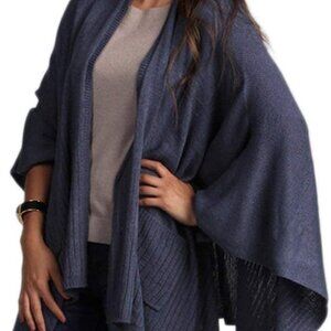 Indigo Knitted Poncho Cape with Pockets